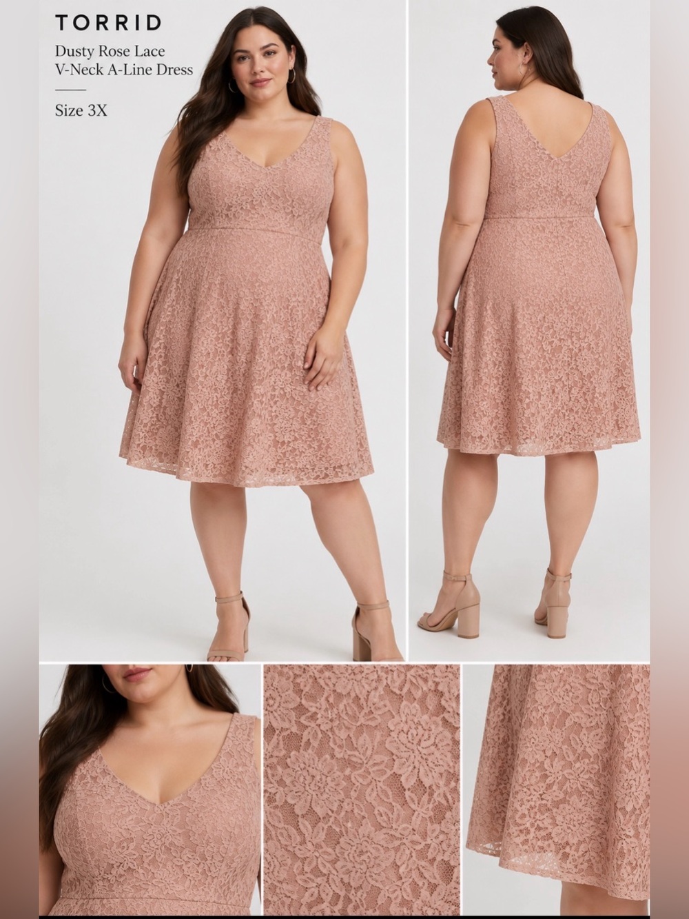 torrid Dusty Rose Lace V-Neck A-Line Dress